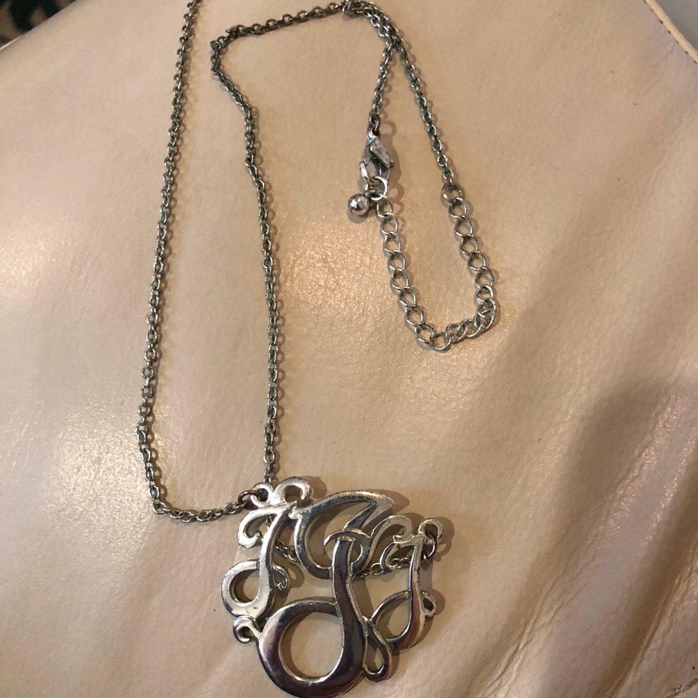 Triple Script Initial Silvertone Necklace - image 2
